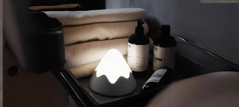grey and white night light one touch mountain shape