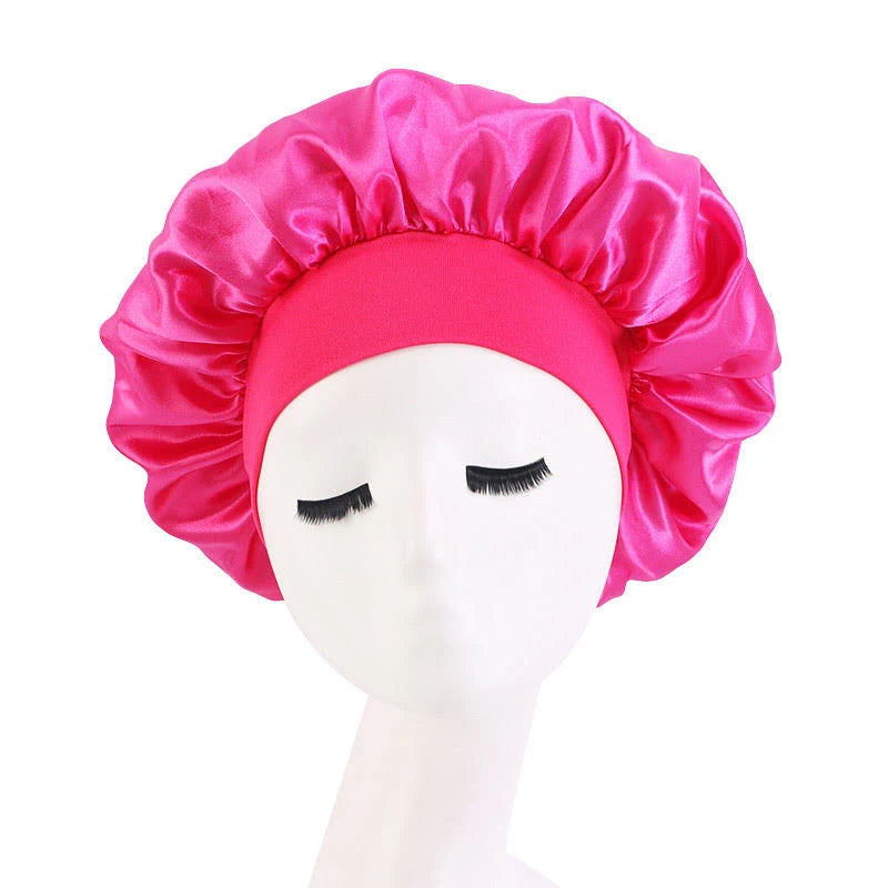 Hot Bright Pink Hair bonnet for sleep with wide brim