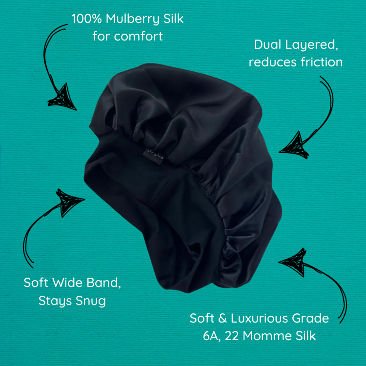 key features of the silkett mulberry silk grade 6A 22 momme hair sleeping cap