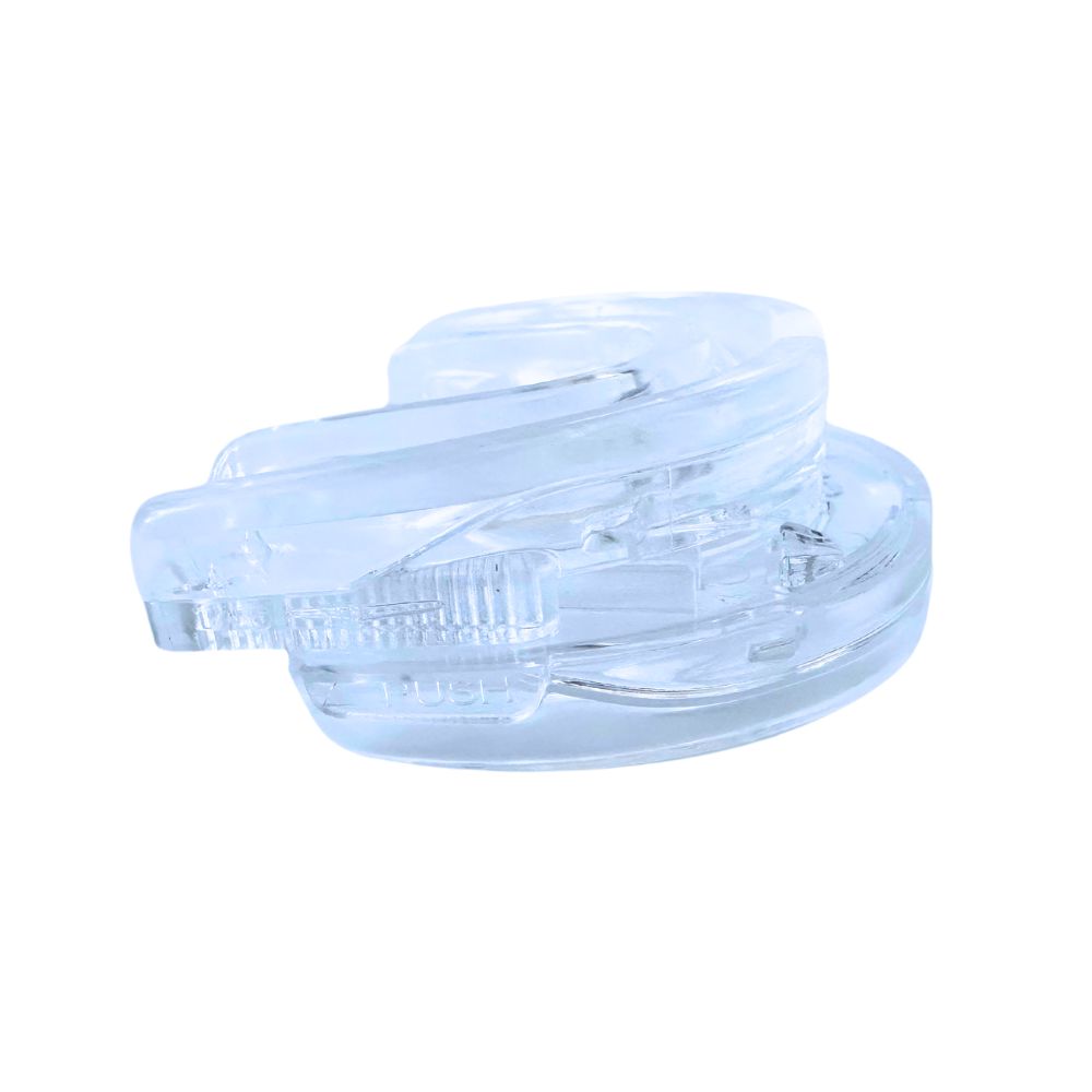 side on view of the mouth guard with 10 adjustable slots