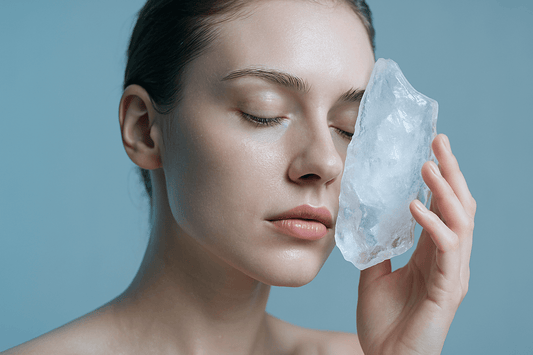 women putting ice on her face to cool herself down before sleeping