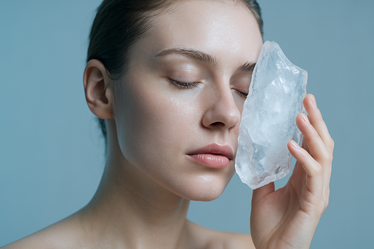 women putting ice on her face to cool herself down before sleeping