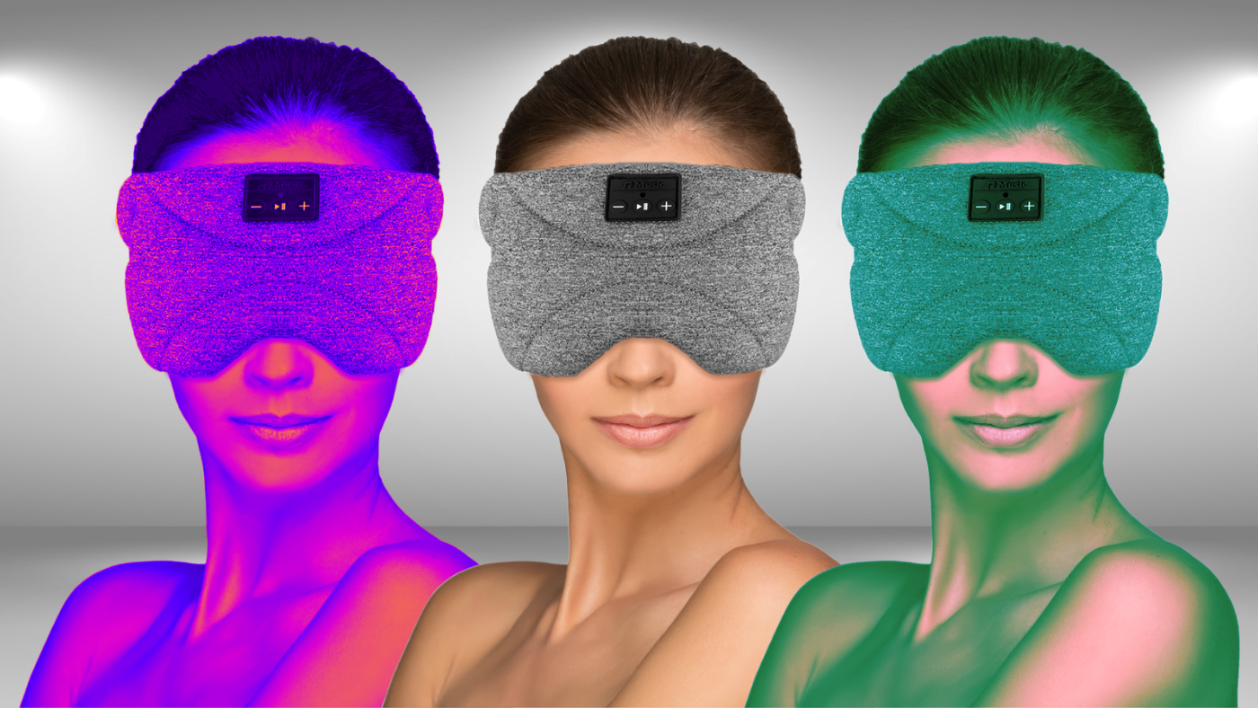 three women wearing sleep headphones 