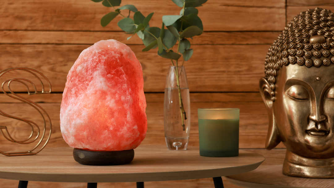 large salt lamp by bedside history