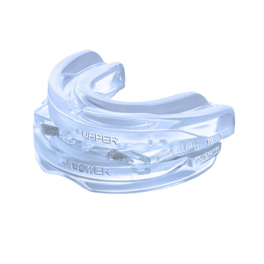 mouth snug mouth guard with lower tray adjusted forwards for jaw support