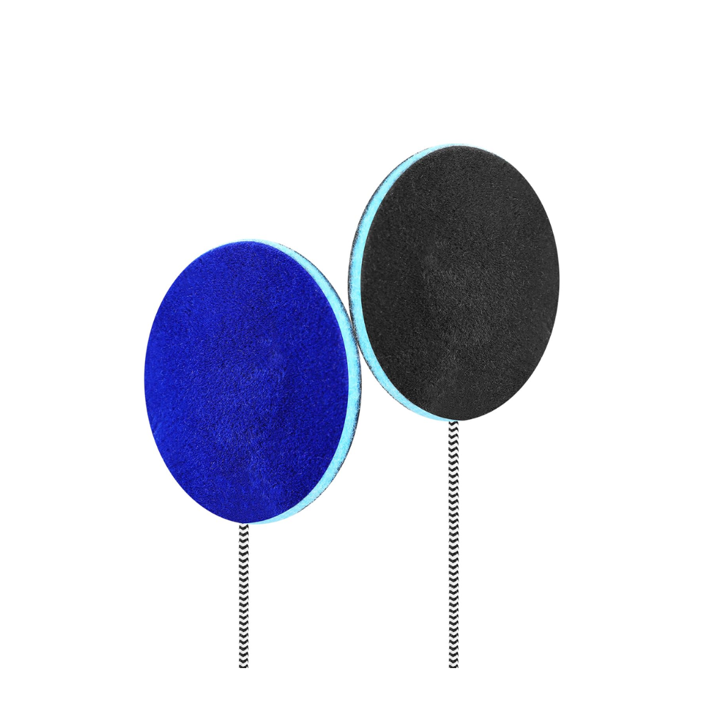 close up image of the speakers with blue and black side thin speakers for sleep headphones