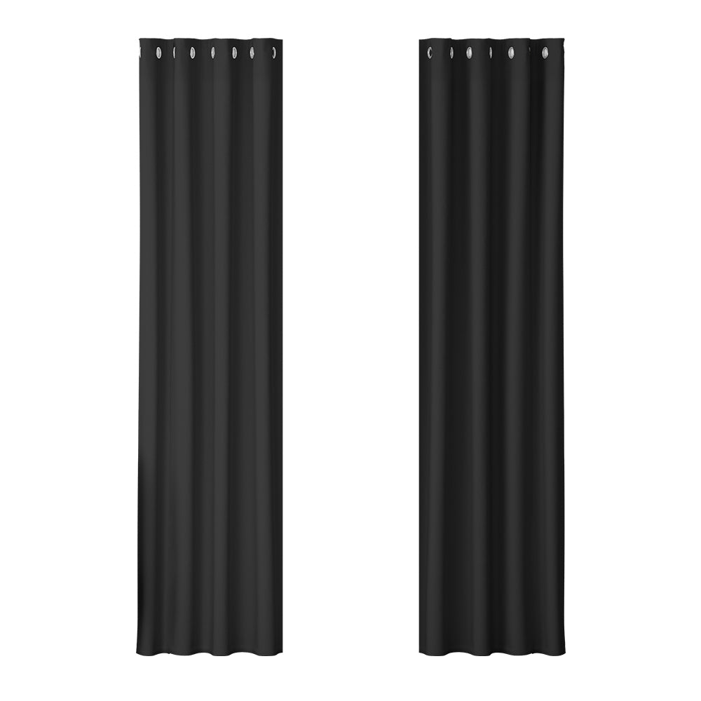 2 x Blackout Curtains - Eyelet 140 x 230cm - Black - Sleep Dreams