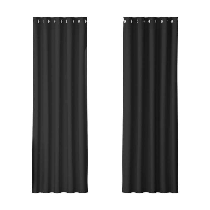 2 x Blackout Curtains - Eyelet 180 x 213cm - Black - Sleep Dreams
