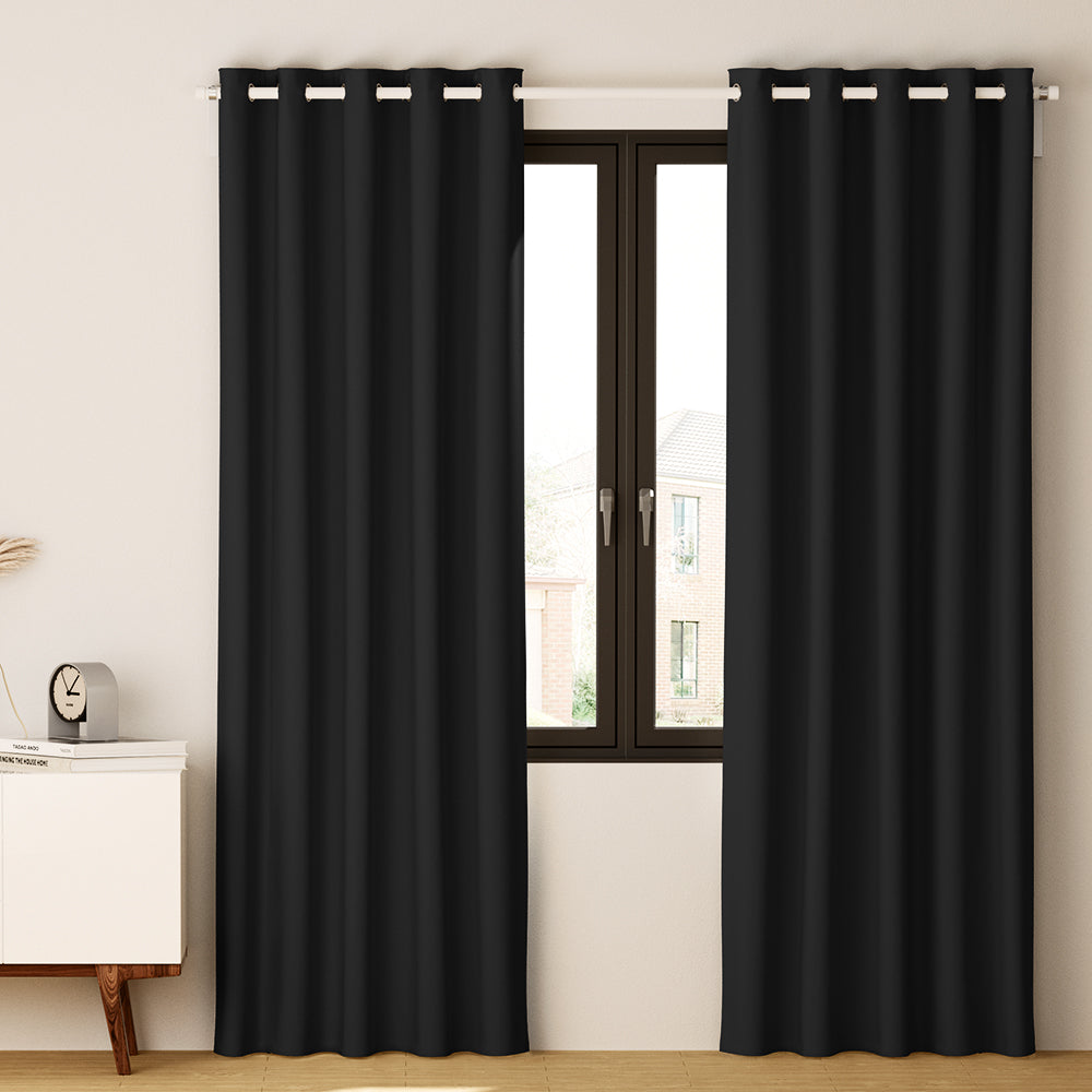 2 x Blackout Curtains - Eyelet 180 x 213cm - Black - Sleep Dreams