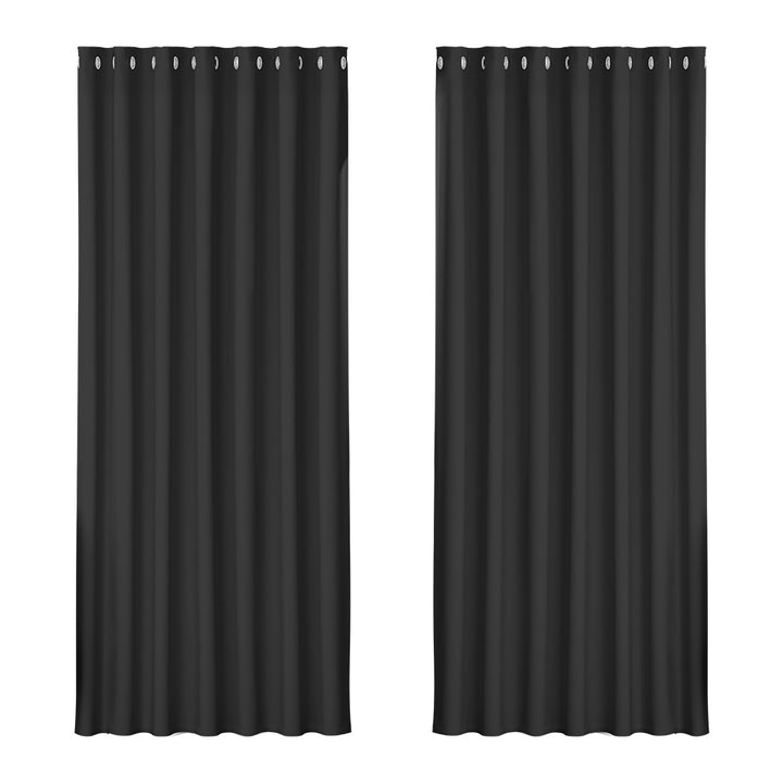 2 x Blackout Curtains - Eyelet 240 x 230cm - Black - Sleep Dreams