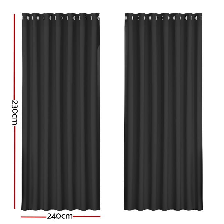 2 x Blackout Curtains - Eyelet 240 x 230cm - Black - Sleep Dreams
