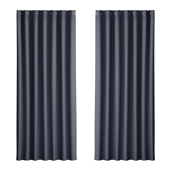 2 x Blackout Curtains - Eyelet 240 x 230cm - Charcoal - Sleep Dreams