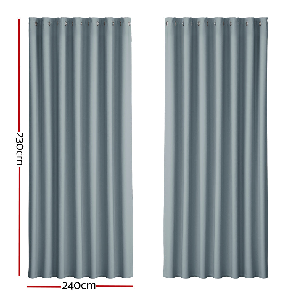 2 x Blackout Curtains - Eyelet 240 x 230cm - Grey - Sleep Dreams