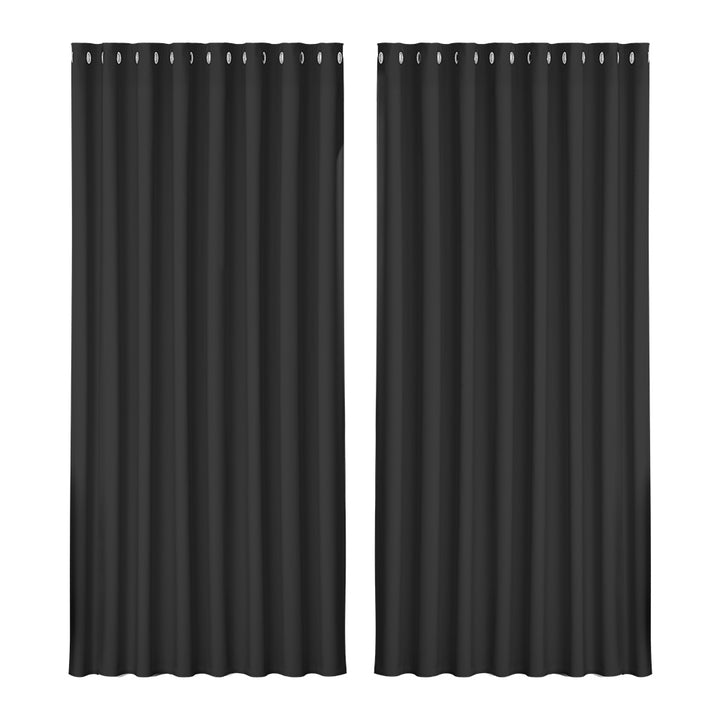 2 x Blackout Curtains - Eyelet 300 x 230cm - Black - Sleep Dreams