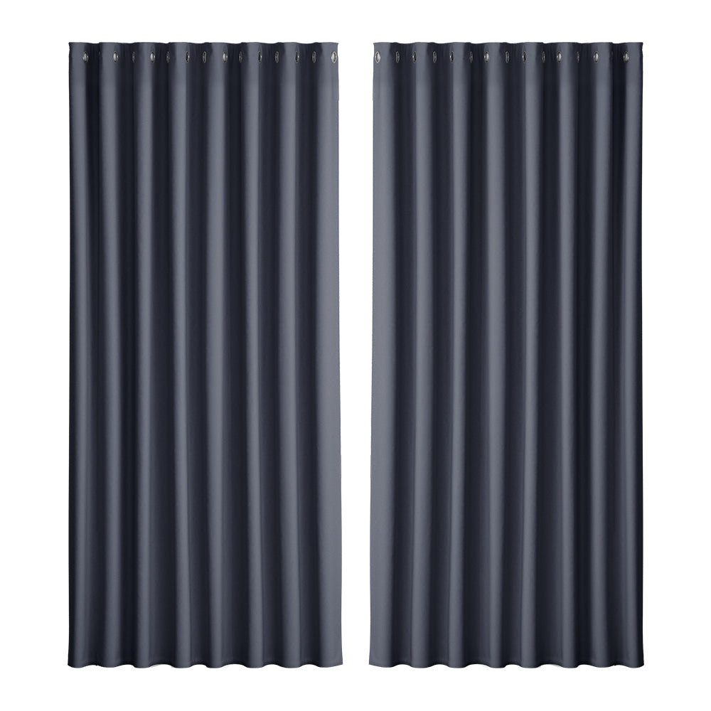 2 x Blackout Curtains - Eyelet 300 x 230cm - Charcoal - Sleep Dreams