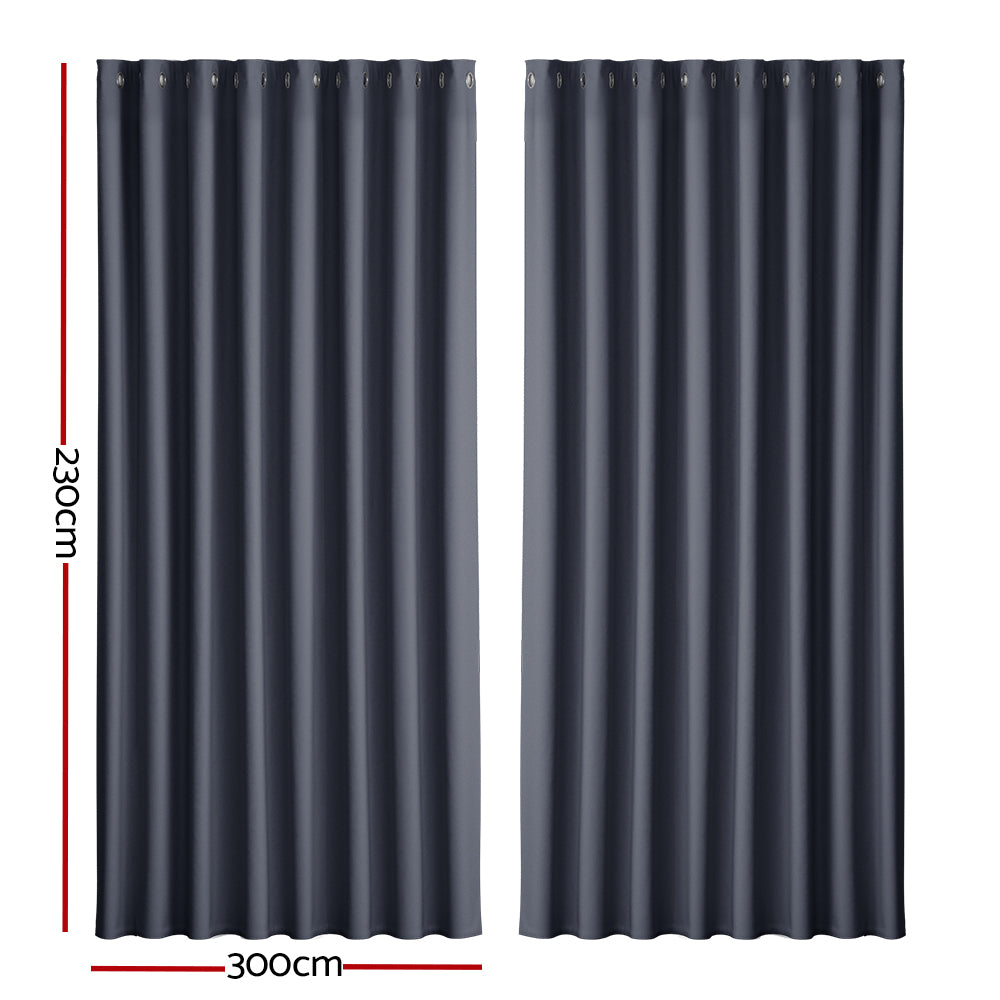 2 x Blackout Curtains - Eyelet 300 x 230cm - Charcoal - Sleep Dreams