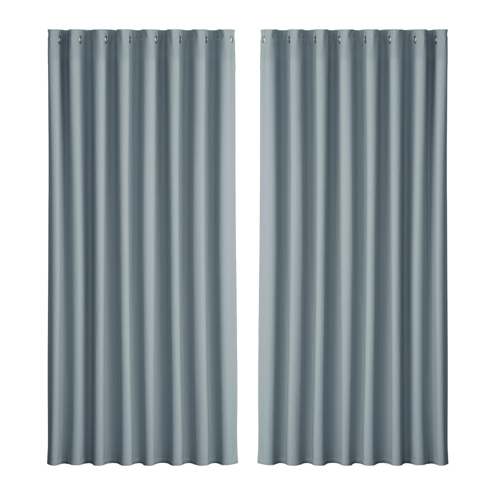 2 x Blackout Curtains - Eyelet 300 x 230cm - Grey - Sleep Dreams