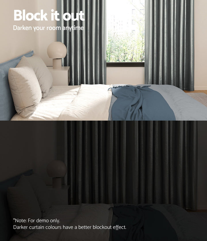2 x Blackout Curtains - Eyelet 140 x 230cm - Grey Shine - Sleep Dreams