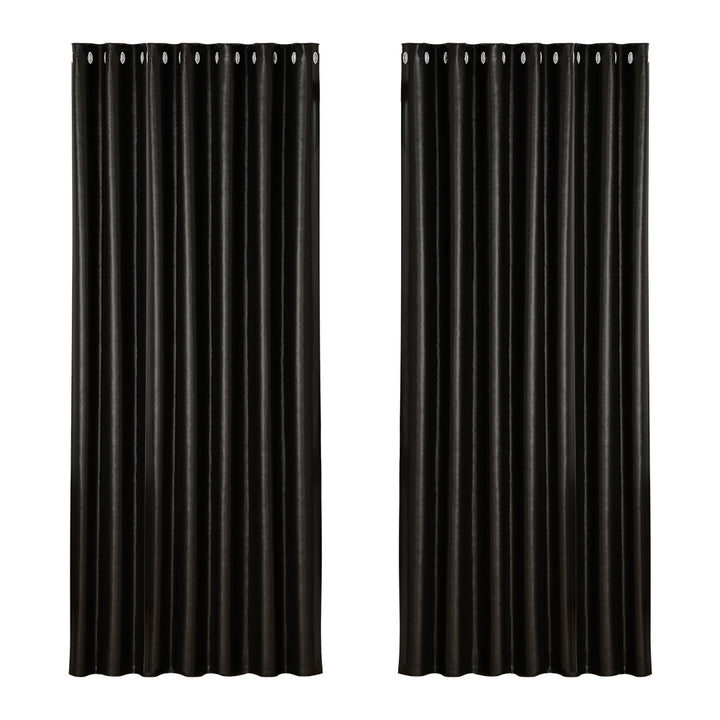 2 x Blackout Curtains - Eyelet 240 x 230cm - Black Shiny - Sleep Dreams