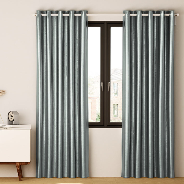 2 x Blackout Curtains - Eyelet 240 x 230cm - Grey Shine - Sleep Dreams