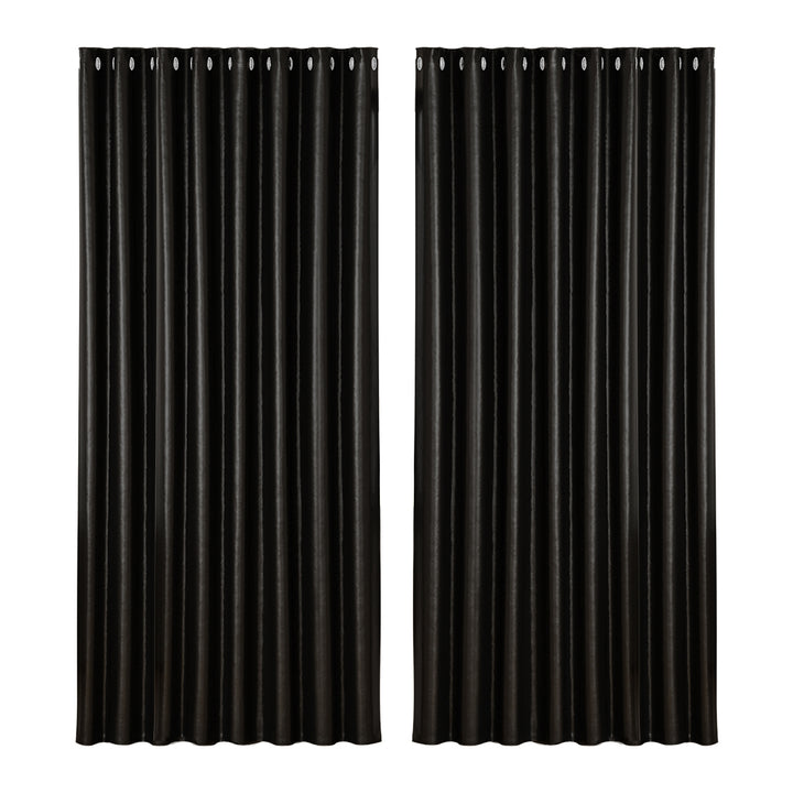2 x Blackout Curtains - Eyelet 300 x 230cm - Black Shiny - Sleep Dreams