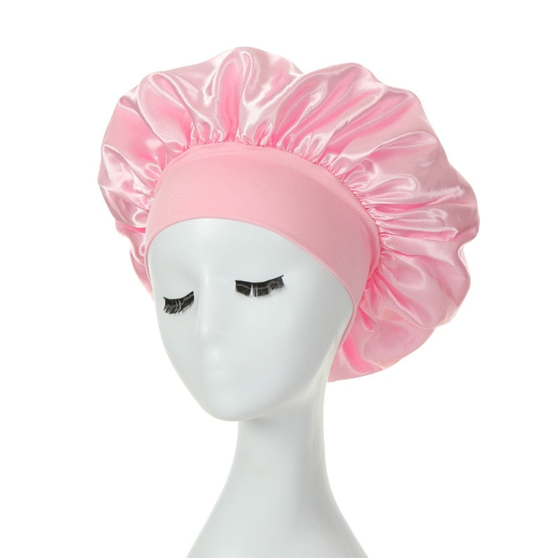 Baby pink Hair bonnet for sleep with wide brim