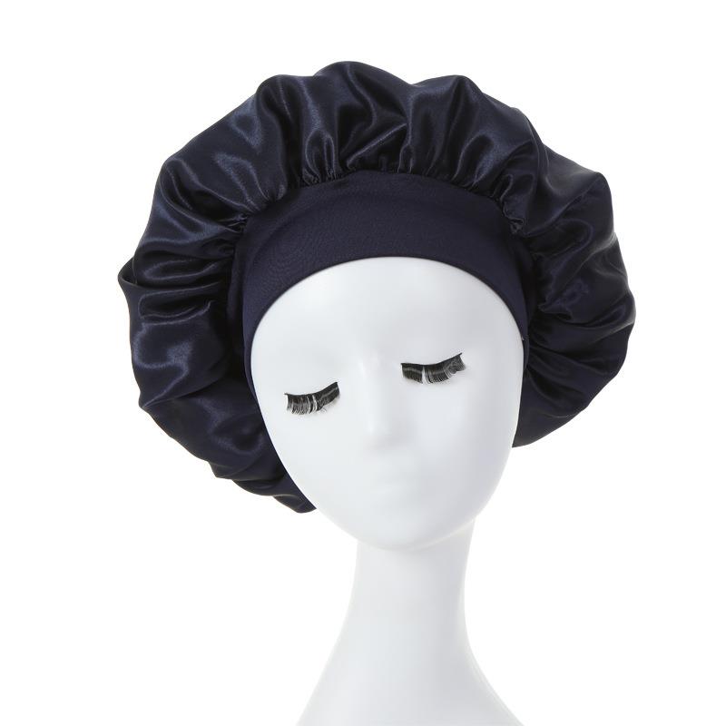 Black satin Hair bonnet for sleep with wide brim