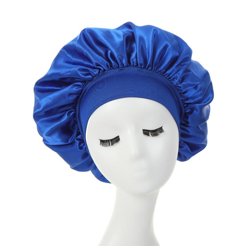 blue Hair bonnet for sleep with wide brim
