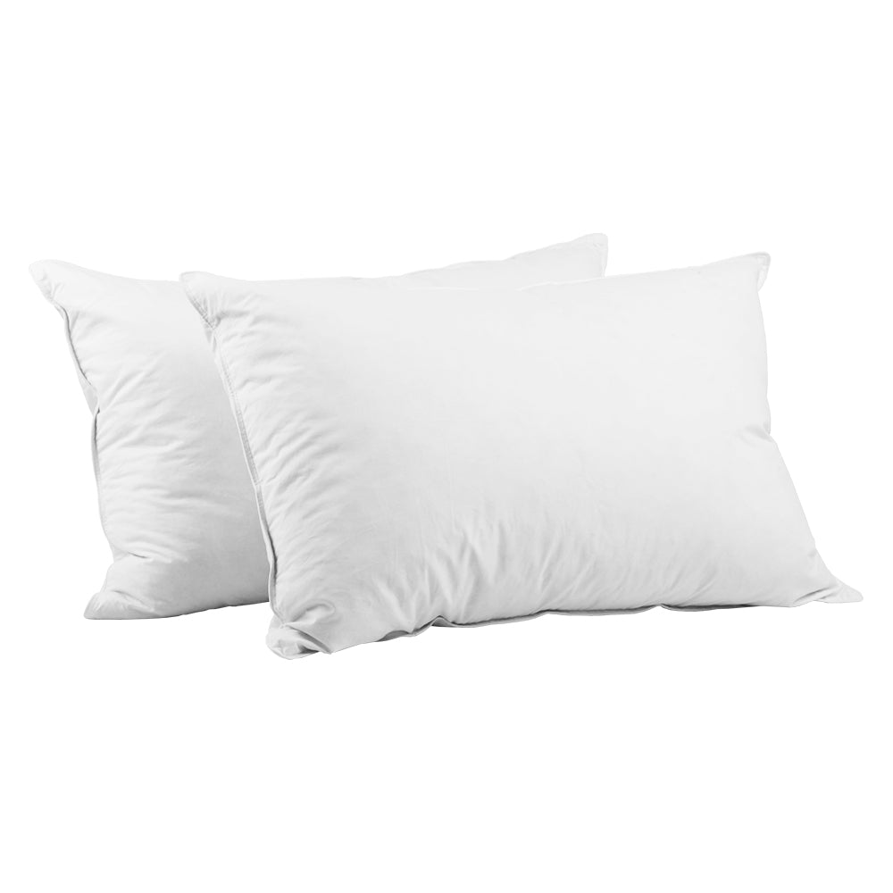 2 x Duck Down Pillows & 100% Cotton Cover - White - Sleep Dreams