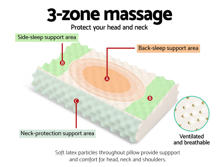 2 x Natural Latex Pillows With 3-Zone Massage - Sleep Dreams