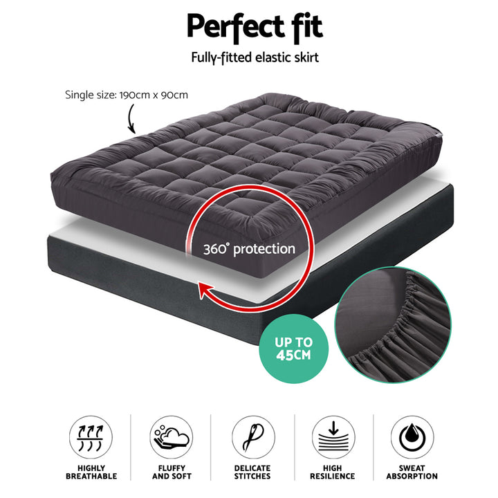 Single Size - Charcoal Infused Mattress Topper Pillowtop 1000GSM - Sleep Dreams
