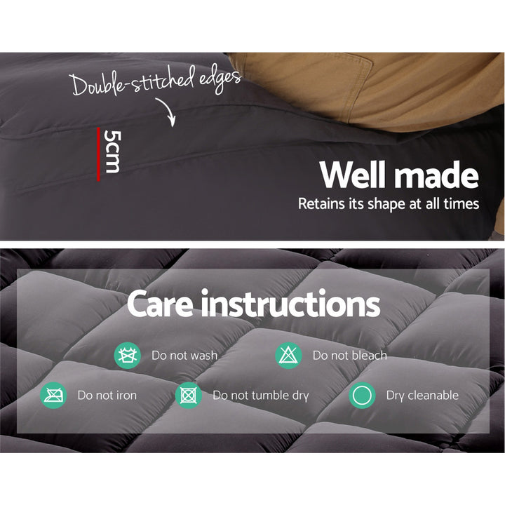 Single Size - Charcoal Infused Mattress Topper Pillowtop 1000GSM - Sleep Dreams