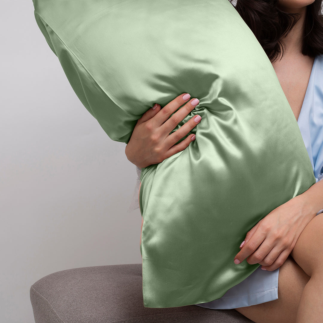 2 x Satin Pillowcases In Gift Box - 51 x 76cm - Sage Green