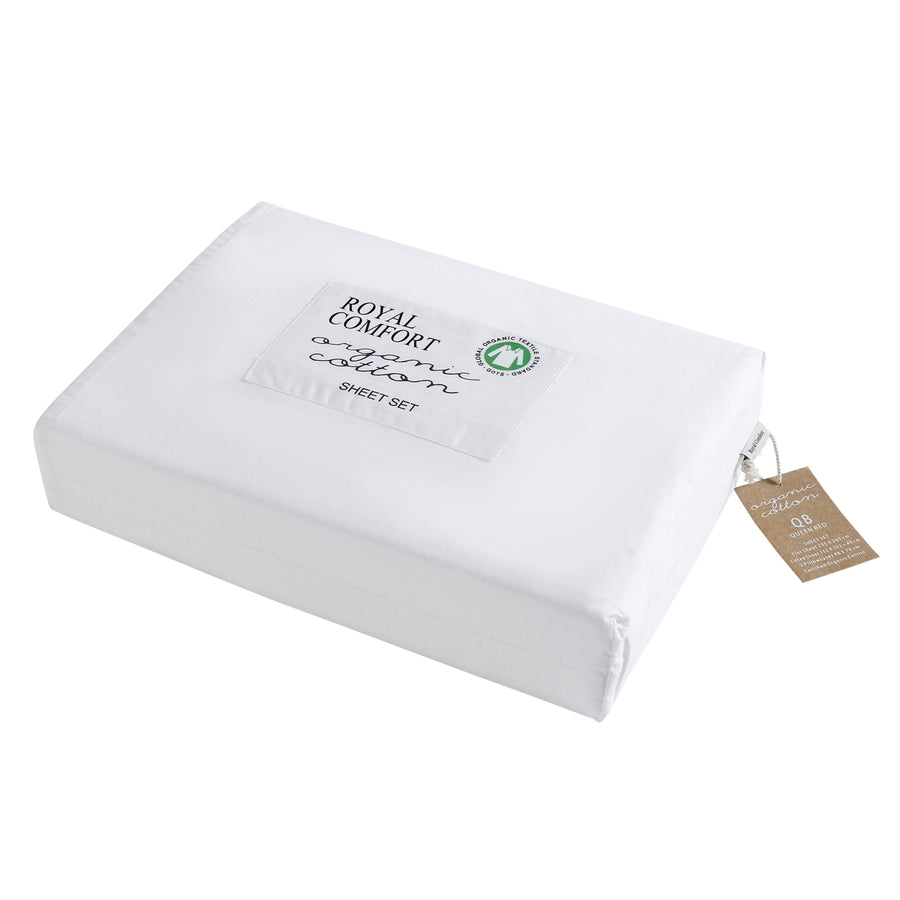 King - 100% Organic Cotton Sheet Set (Flat & Fitted Sheet, 2 Pillow cases) - White - Sleep Dreams