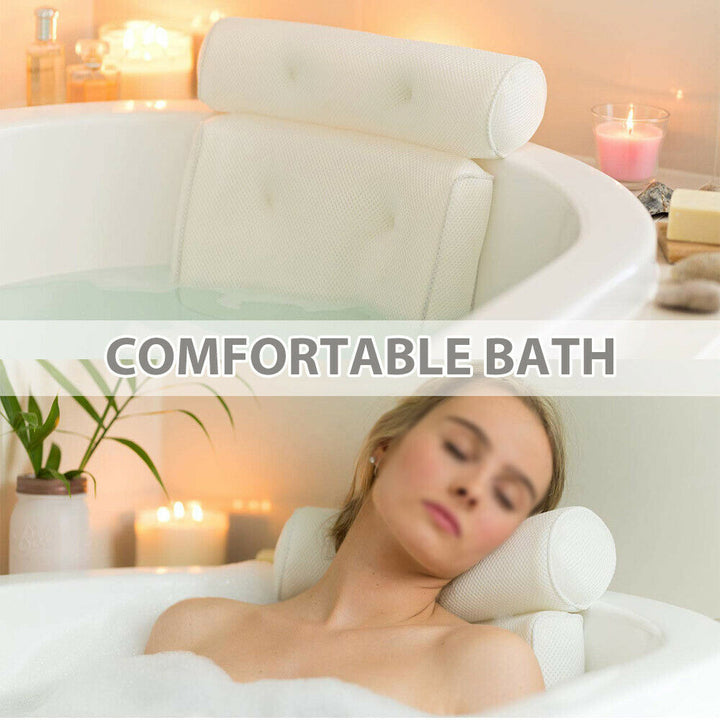 Bath Pillow With Neck & Back Support - Bath Tub Cushion - White - Sleep Dreams