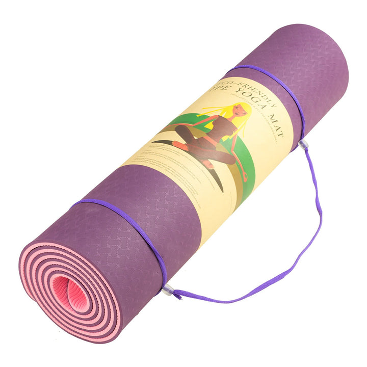 Eco-Friendly Dual Layer 8mm Yoga Mat | Purple | Non-Slip Surface and Carry Strap for Ultimate Comfort and Portability - Sleep Dreams