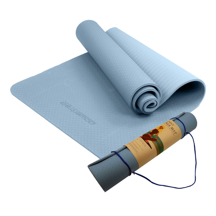 Eco-friendly Dual Layer 6mm Yoga Mat | Sky Blue | Non-slip Surface And Carry Strap For Ultimate Comfort And Portability - Sleep Dreams