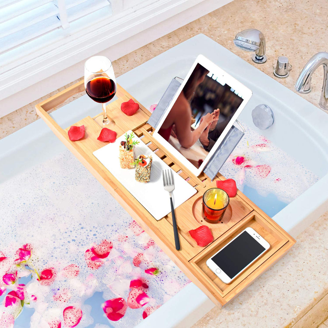Bamboo Bath Tub Tray Table - Holds Phone, Book, & Wine - Sleep Dreams