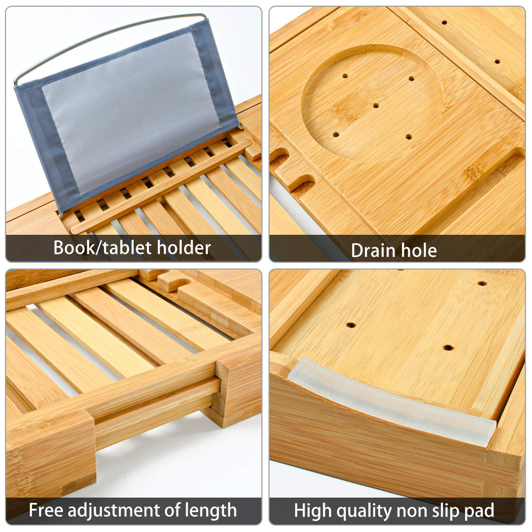 Bamboo Bath Tub Tray Table - Holds Phone, Book, & Wine - Sleep Dreams
