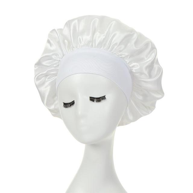 white neutral Hair bonnet for sleep with wide brim