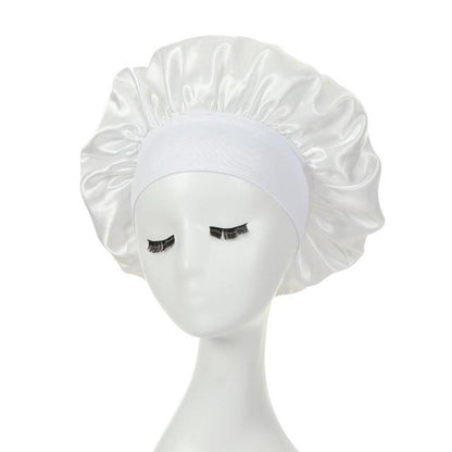 white neutral Hair bonnet for sleep with wide brim